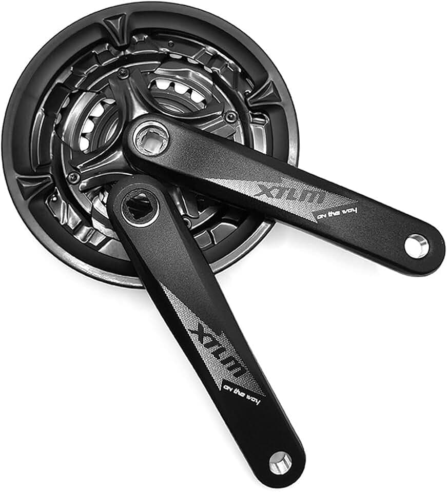 Mountainbike-Kurbelgarnitur, quadratisches Loch, 42T/48T, Aluminium-Kettenblatt-Set mit Kurbelarm und Kettenschutz, kompatibel für MTB, Rennrad und Pendlerfahrräder