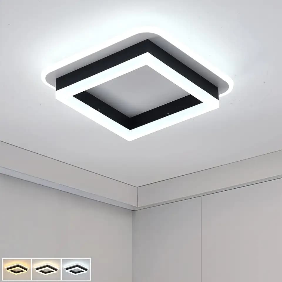 Square Modern LED Ceiling Light Fixture, 35W Black White Flush Mount