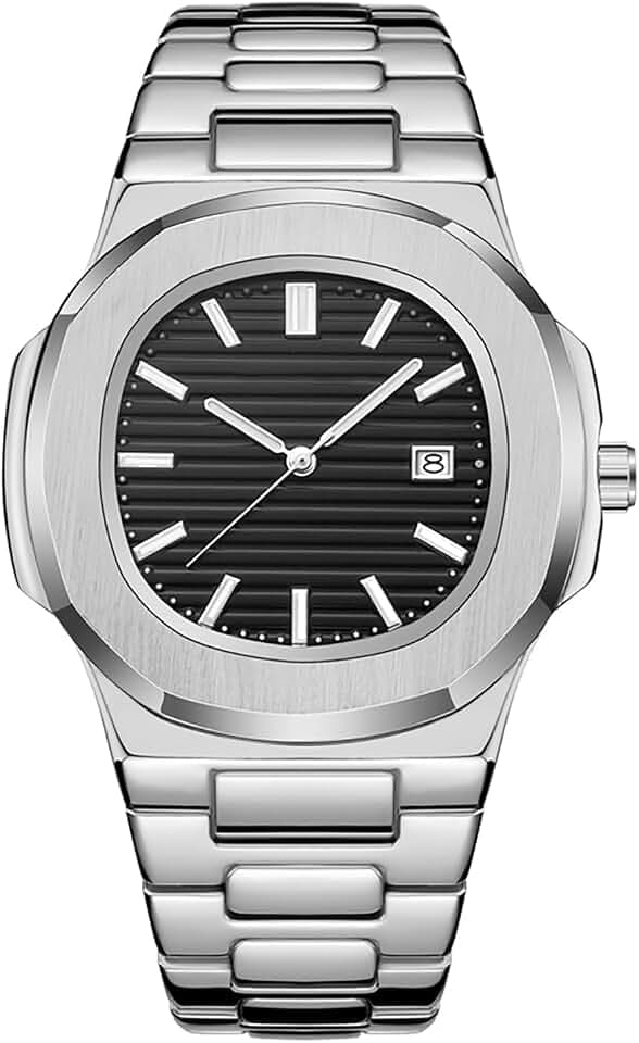 BARAMON Nautilus Herren-Armbanduhr, Edelstahl, Quarzuhrwerk, Datum, Luxusstil, leuchtende Zeiger, legere Business-Uhren