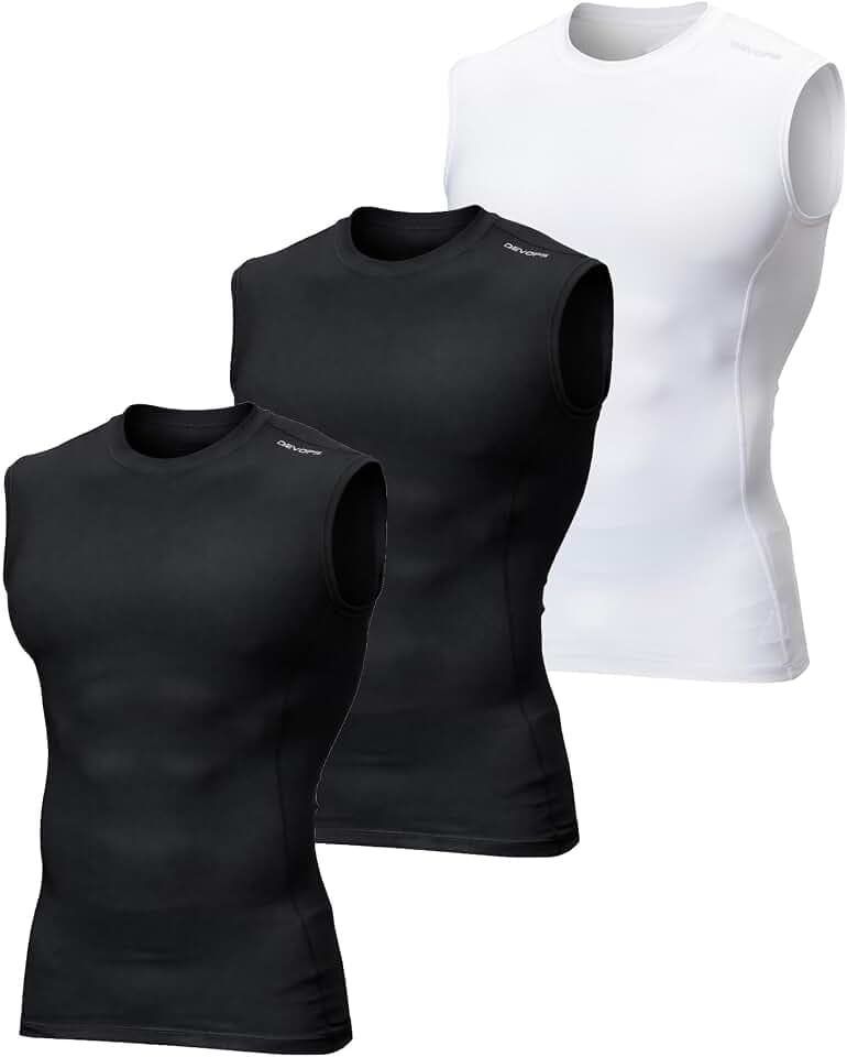 DEVOPS 3 Pack Men's Compression Shirts Sleeveless Tank Top Baselayer