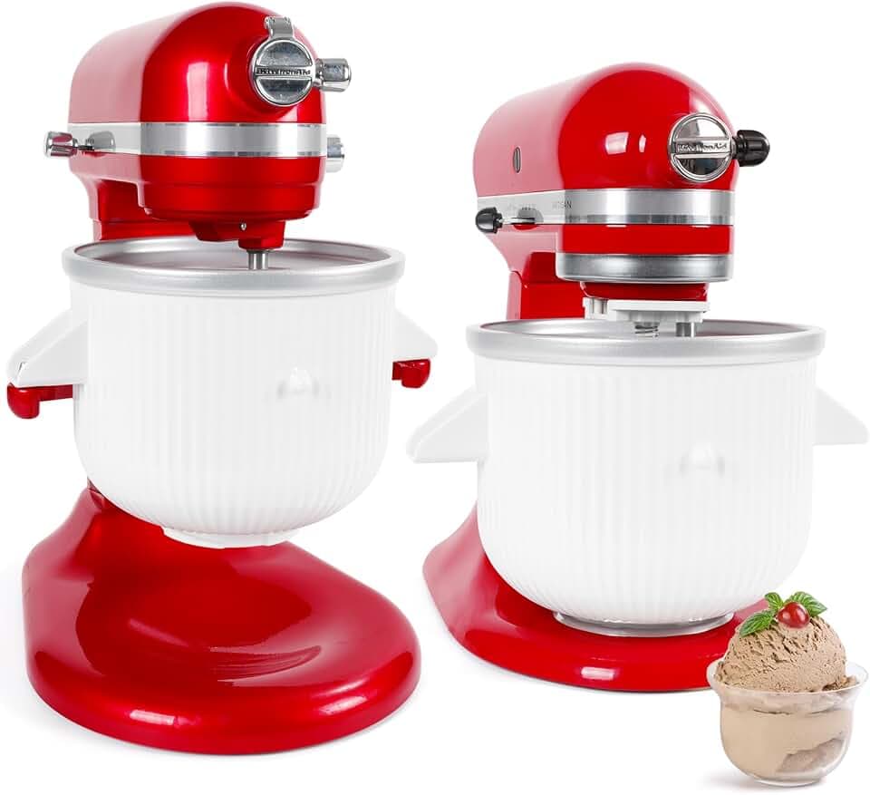Gdrtwwh Eismaschine Aufsatz für Kitchenaid Standmixer, Eismaschine und Sorbet Gelato Maker, passend für Kitchenaid 4,3 L und 4.8 L Schüsselheber (spülmaschinenfest)