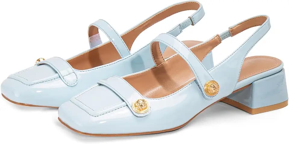 Slingback Mary Jane Heels for Women Low Block Heel Closed Square Toe Pump Shoes Heels Classic Daily Office Dressy Shoes