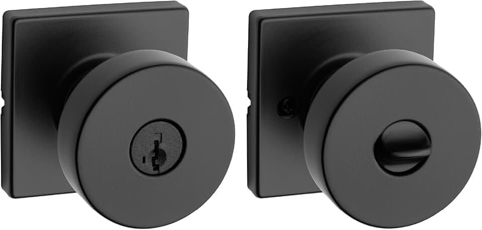 Kwikset Pismo Entry Door Knob with Lock and Key, Secure Keyed Handle Exterior, Front Entrance and Bedroom, Matte Black, Pick Resistant SmartKey Rekey Security and Microban