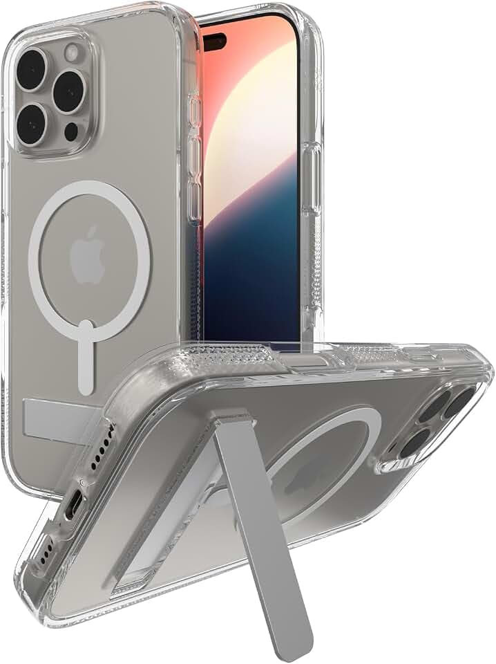 ZAGG Crystal Palace Snap KS, Graphen-verstärkte Hülle für iPhone 16 Pro Max [6.9-Inch] mit integriertem Standfuß, MagSafe-kompatibel, kein Vergilben, stoßfest, Rückabdeckung (Transparent)