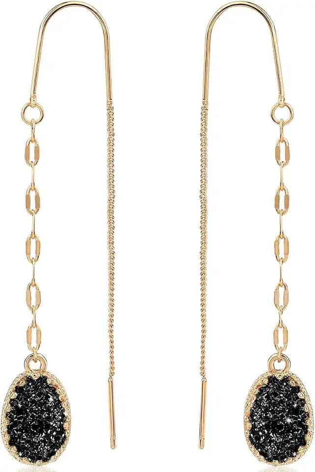 Simulated Druzy Threader Earrings for Women - Boho Long Chain Earrings