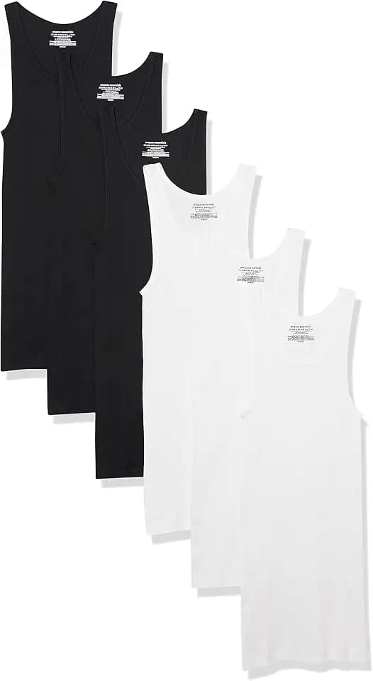 Amazon Essentials Men's Lightweight Breathable Cotton Slim Fit Tank Undershirts, Pack of 6