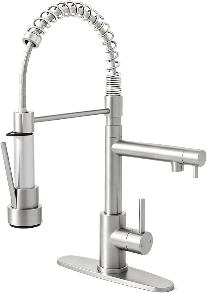 Wicibim Brushed Nickel Kitchen Faucet with Pull Down Sprayer, 2-Spouts