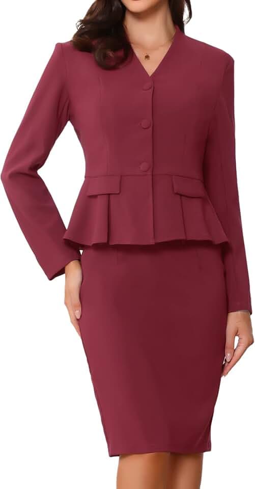 Allegra K 2-teiliges Rock-Set für Damen, langärmelig, Blazer und Bleistiftrock, Business-Anzüge