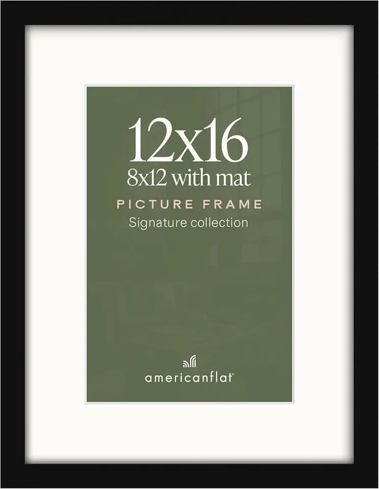 Americanflat 12x16 Picture Frame - Matted to 8x12 - Engineered Wood - Black
