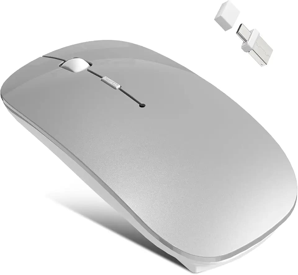 Bluetooth Wireless Mouse for MacBook Air Mac Pro iPad Laptop Computer Pad Optical Rechargeable Slim Silent Dual Mode (2.4G USB-C/USB-A&Bluetooth 5.2/3.0) Mouse Jiggler for Computer Awakening(Grey)