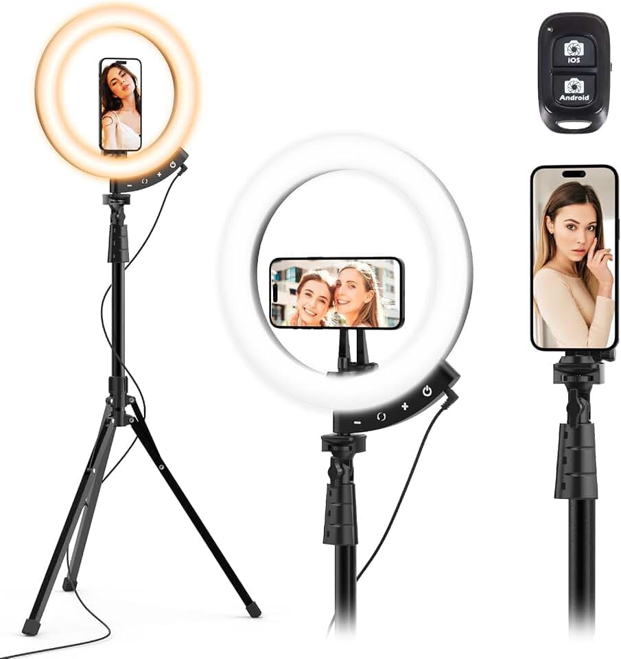 UBeesize 12'' LED Ring Light with 62'' Tripod Stand and Magnetic Phone Holder, Selfie Ring Light for Video Recording, Live Streaming, Compatible with iPhone & Android (Black)