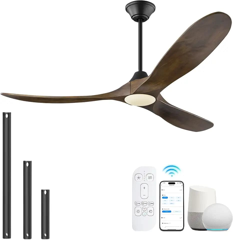 70 Inch Smart Large Ceiling Fan with Light, 3 Wood Propeller Blades