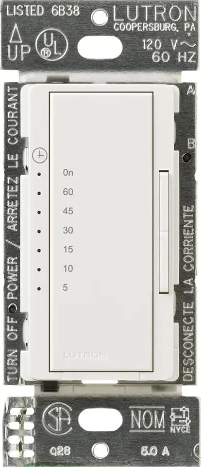 Lutron Maestro Countdown Timer Switch for Fans and Lights, 3A/150-Watt LED Bulbs, Single-Pole/Multi-Location | MA-T51MN-SW | Snow