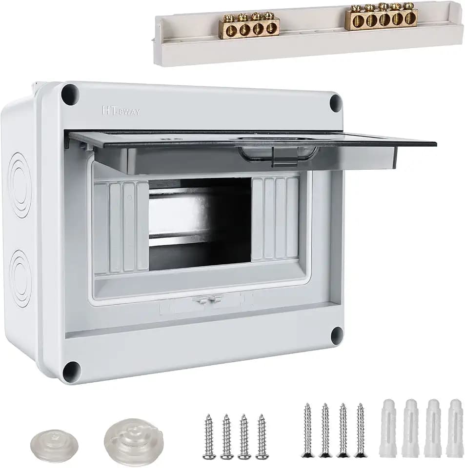 Sicherungskasten Aufputz, Verteilerkasten IP65 mit 1 Reihig 8 Module, Messingklemmen, Verteiler Kleinverteiler Aufputz Unterverteilung für Feuchtraum, Gärten, Außenbereich, Villen, Ladesäulen