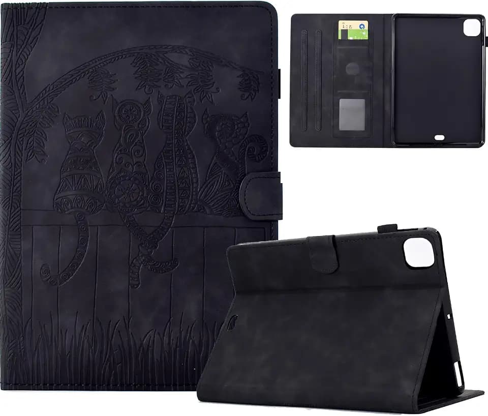 Case for iPad Air 11 Inch M4/M3/M2 (2026/2025/2024), iPad Air 5th/4th Generation 10.9 Inch 2022/2020, Multi-Angle Viewing Stand Shockproof PU Leather Case with Card Slot, Magnetic Clasp, Black