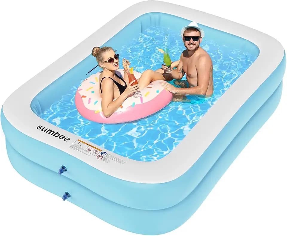 Sumbee Inflatable Pool for Kids and Adults, 79” x 59" x 20" Thickened Blow Up Swimming Family Pool for Toddlers Outdoor Patio Backyard Garden Deck Summer Party, Full Size Rectangular Blue