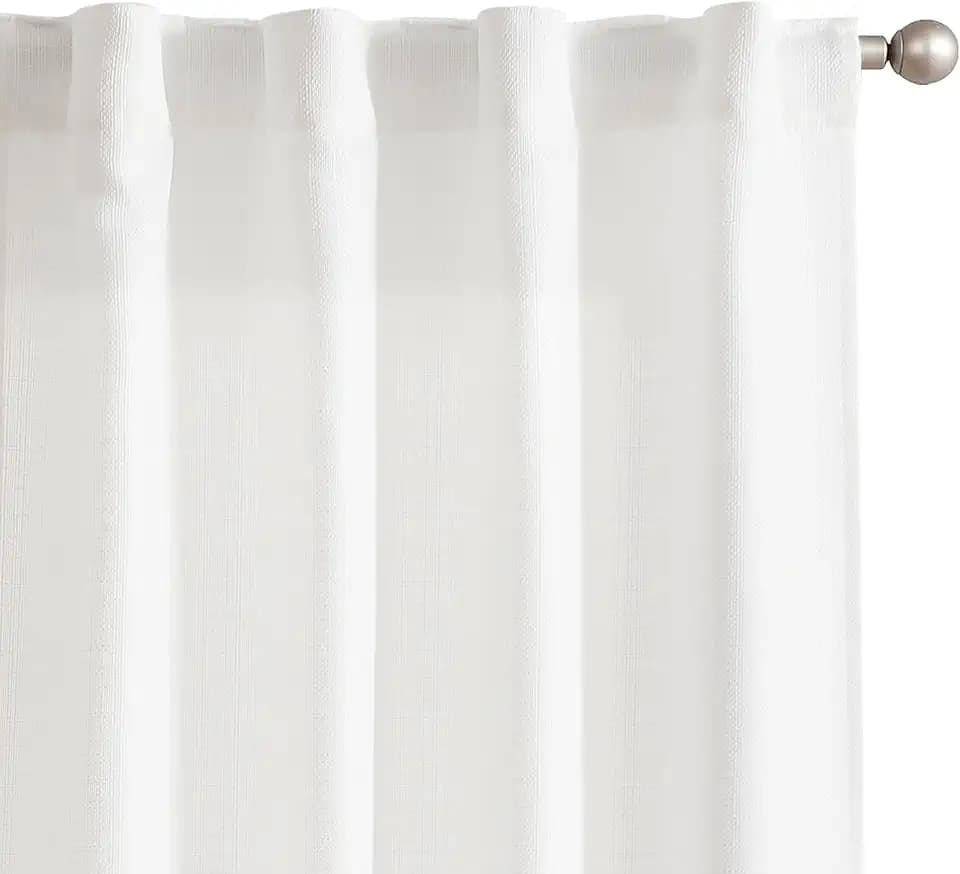 jinchan White Curtains for Living Room Bedroom Linen Textured Curtains 63 Inches Length Farmhouse Country Casual Weave Back Tab Drapes Light Filtering Window Drapes 2 Panels White