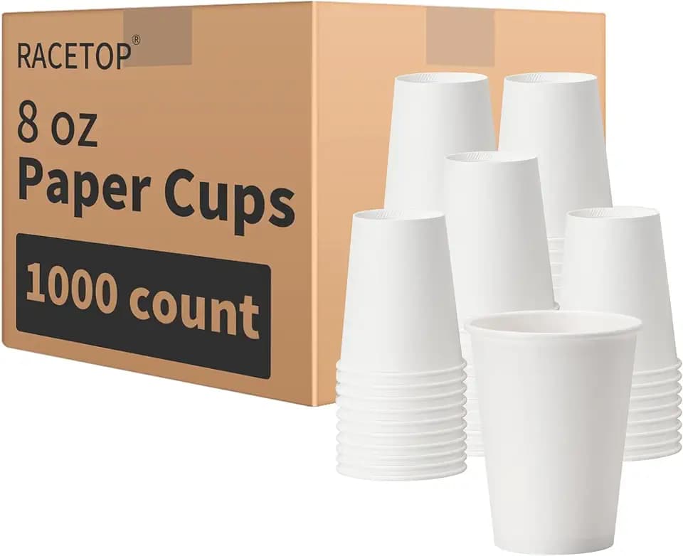 RACETOP 8 oz 1000 Pack Disposable Paper Coffee Cups, Ideal for Party, Home