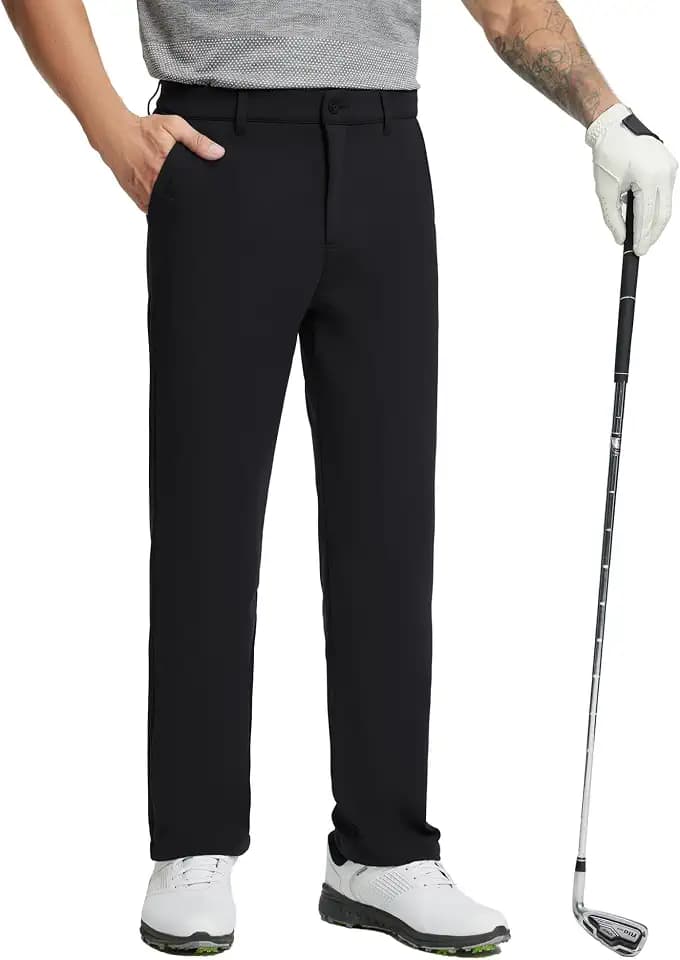MICHEL ROUEN Mens Golf Pants Fleece Lined Water-Resistant Dress Pants Business Casual Outdoor Winter Pants for Men