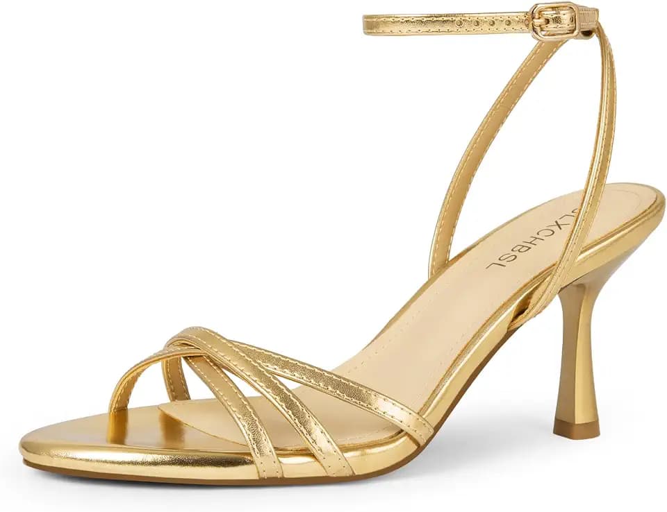 Kitten Heels for women, Strappy Round Open Toe Heeled Sandals