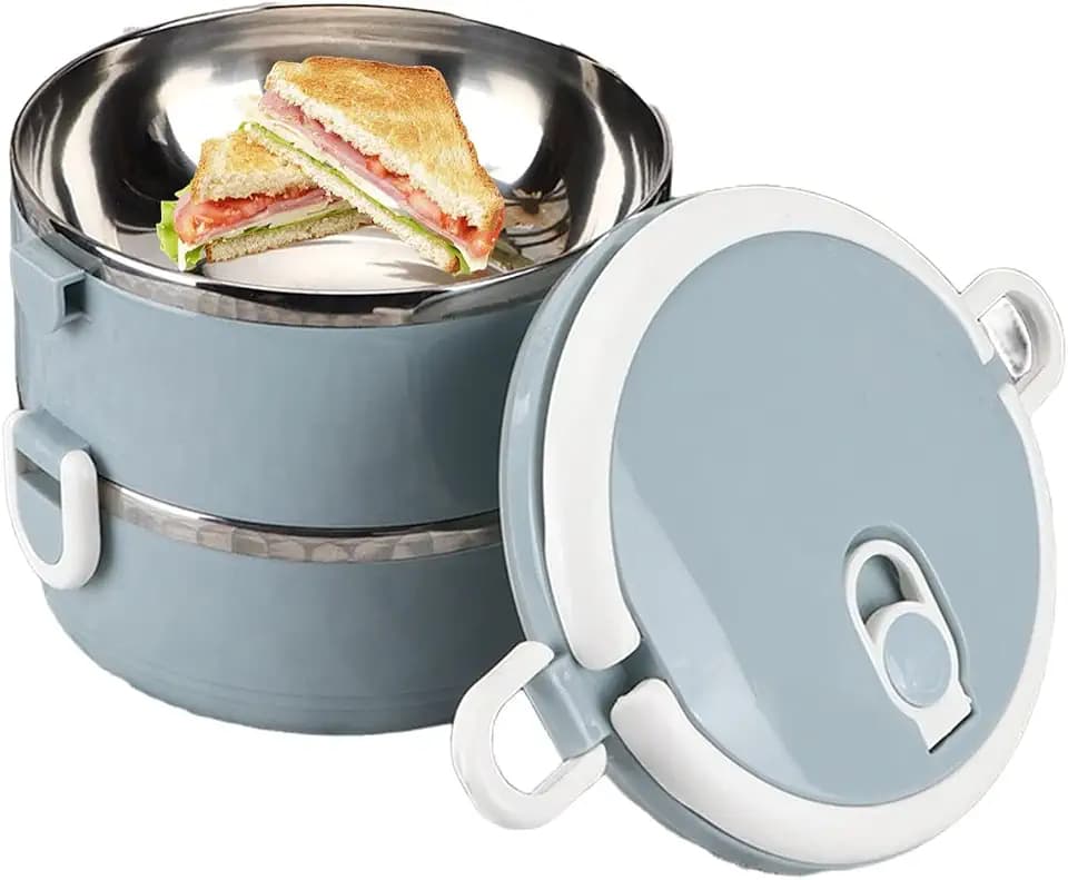 Tragbare Thermo-Lunchbox, isolierter Behälter für die Zubereitung von Lebensmitteln, auslaufsichere Bento-Box mit Edelstahleinlage für Erwachsene, Kinder, Studenten(Doppelte Schichten)