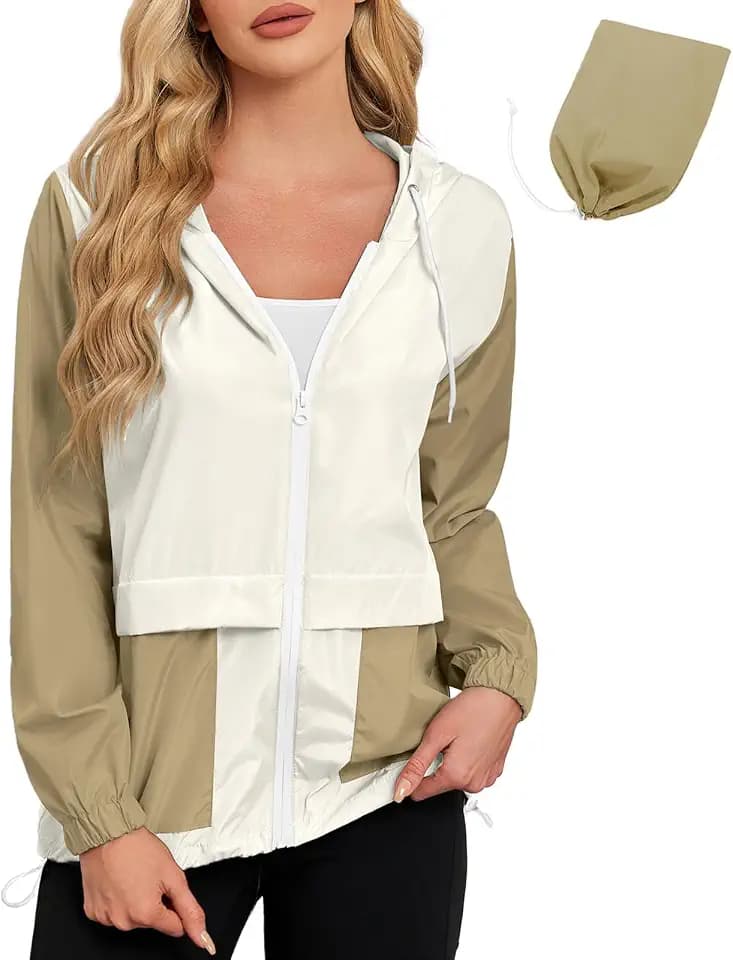 American Trends Lightweight Rain Jacket Women with Hood Packable Waterproof Rain Coats Womens Colorblock Anorak Windbreaker