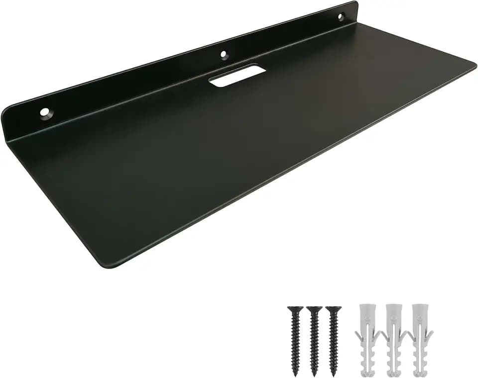 16 Inch Floating Shelves for Wall, Black Wall Mounted Small Shelves - Space-Saving Storage & Decor for Bathroom, Living Room, Bedroom, Kitchen,Outdoor Balcony,Terrace