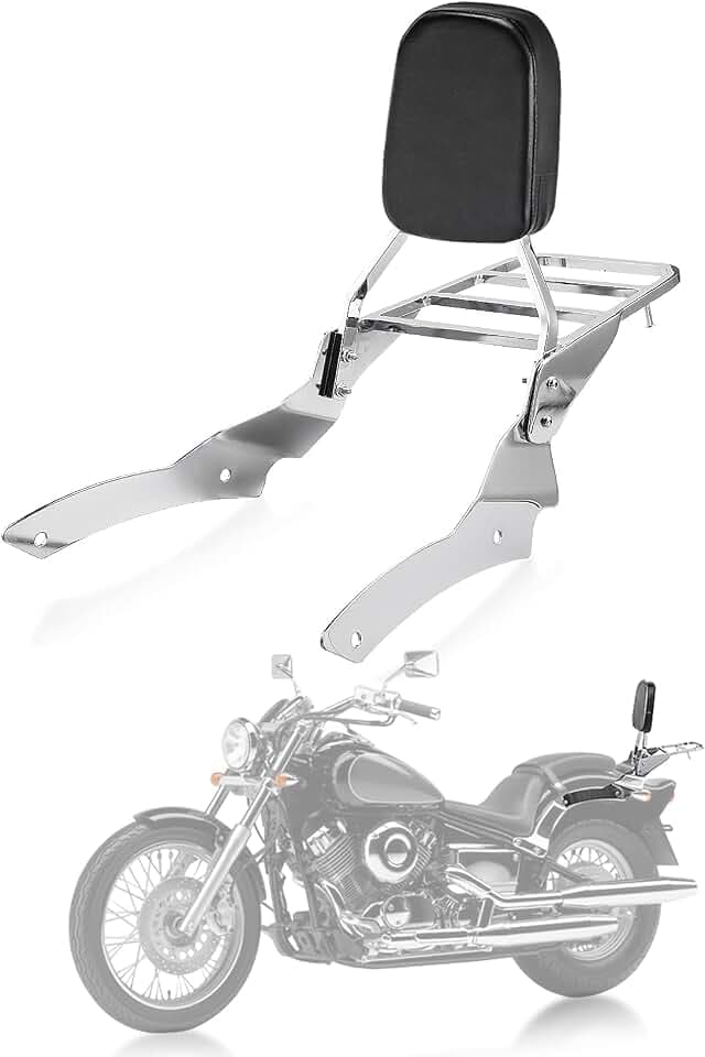 PSLER Moto Sissy Bar, Gepäckträger, Rückenkissen Beifahrer, für Yamaha V-Star Drag Star 650 400 Custom