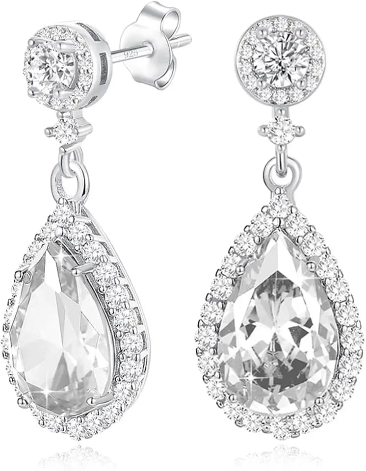 Silver Diamond Dangle Earrings for Women Rhinestone Teardrop Crystal Cubic Zirconia Drop Dangling Wedding Costume Jewelry