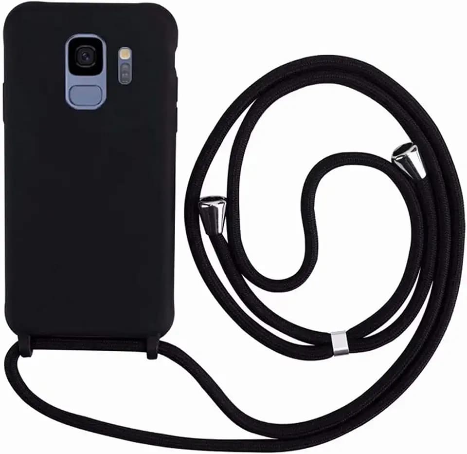 MEVIS Schutzhülle kompatibel mit Samsung Galaxy S9 Plus, verstellbar, Halsband, Schnürung, Silikon, Schwarz