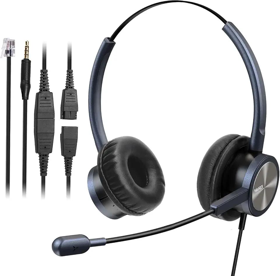 MAIRDI Telephone Headset with RJ9 Jack & 3.5mm Connectors for Call Center Office Deskphone Cell Phone PC Laptop, Landline Phone Headset with Microphone Noise Canceling for Polycom Avaya Nortel