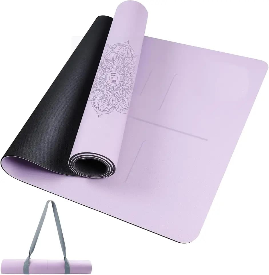 U&M Professional Non Slip PU Yoga Mat with Carrying Strap & Alignment Line, 72"x27" Extra Wide 0.2" Thick Exercise Mat for Home Gym | Sweatproof High Density | Anti-tear | Textured Surface | Natural Rubber Bottom Workout Mat for Women & Men Yoga Pilates Fitness