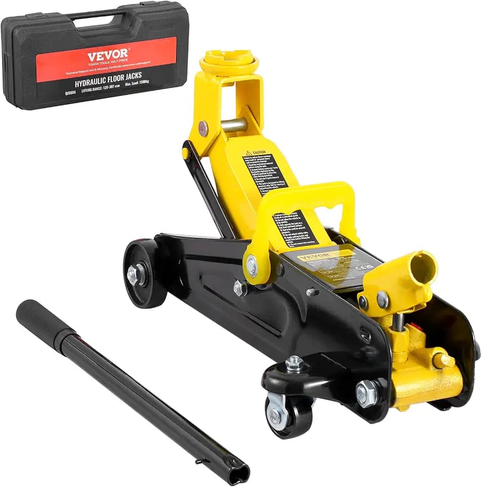 VEVOR Low Profile Floor Jack 1.5 Ton (3300 lbs), Heavy Duty Iron Hydraulic Racing Floor Jack, Hydraulic Car Jack, Single Piston Quick Lift Pump, 4.7"-12.1" Height Lifting Range (Yellow)