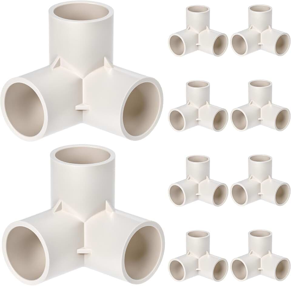 QWORK® 10 Stück 3-Wege-Rohrverschraubungen, 25 mm Innendurchmesser (weiß), PVC Kunststoffrohr Eckverbinder, für Gewächshausrahmen