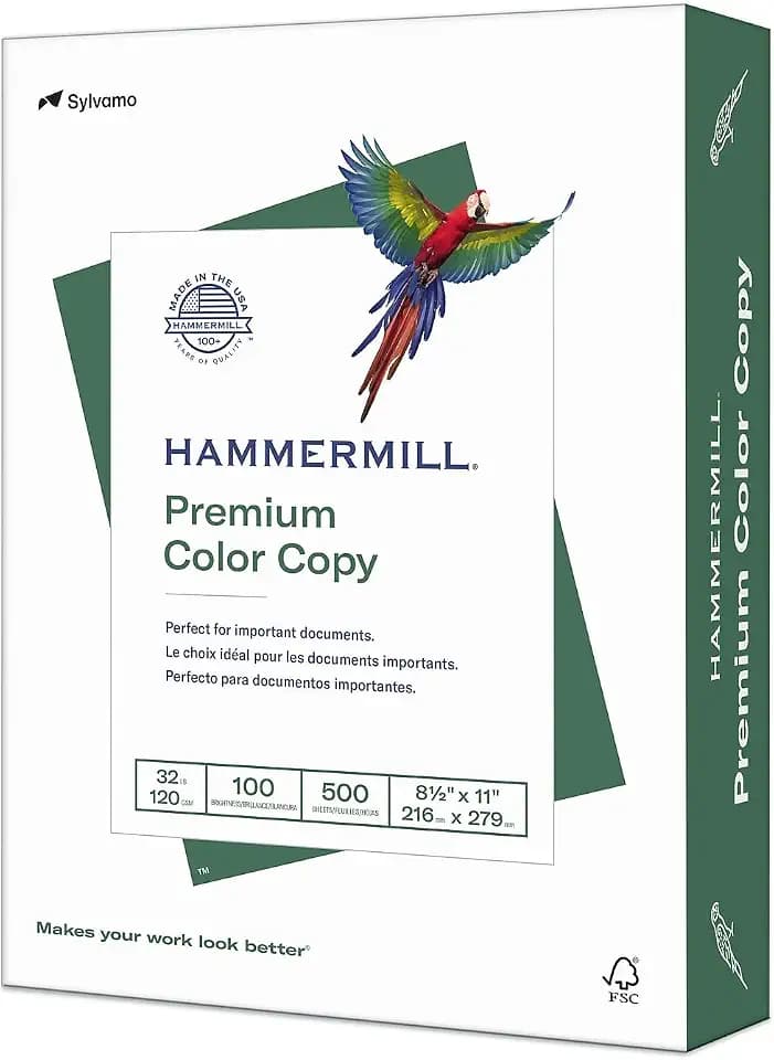 Hammermill Printer Paper, Premium Color 32 lb Copy Paper, 8.5 x 11-1 Ream (500 Sheets) - 100 Bright, Made in the USA, white (102630)
