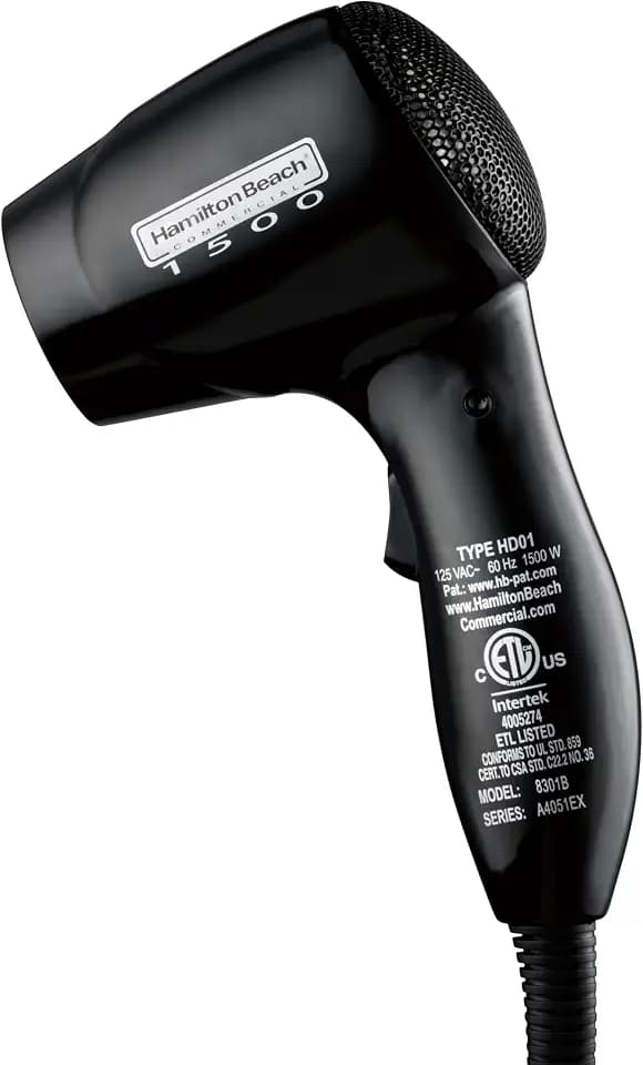 Hamilton Beach® Commercial Hospitality Wall-Mounted Hair Dryer 1500 Watts with Nightlight, Black 8301B