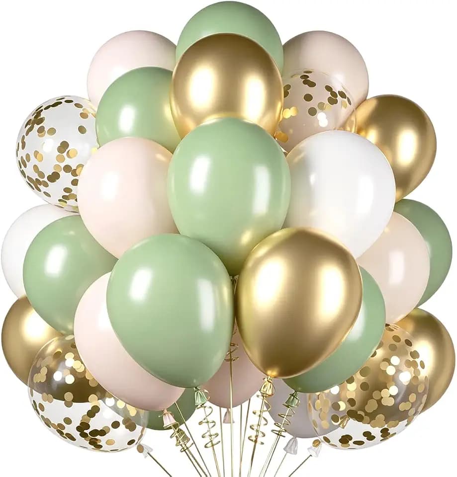 Luftballons Grün Gold, 50 Stück Salbeigrün Beige Gold Latex Ballons,Konfetti Helium Luftballons Eukalyptus Grün für Geburtstag Verlobung Babyparty Hochzeit JGA Party Dekorationen 12 Zoll