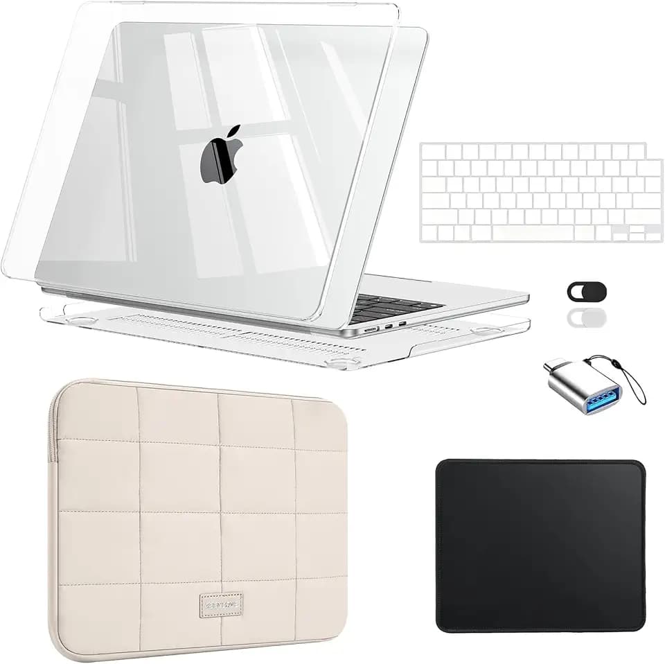 EooCoo Case for MacBook Air 13 inch M5 M4 M3 M2 2026-2022, Crystal Clear
