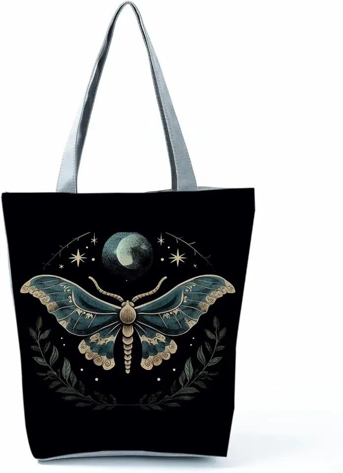 Night Sky Moth Women Tote Bag Moon Moth Zipper Closure Shoulder Bag Birthday Gift for Friend Insect Lover Christmas Gift for Her Friend Handbag
