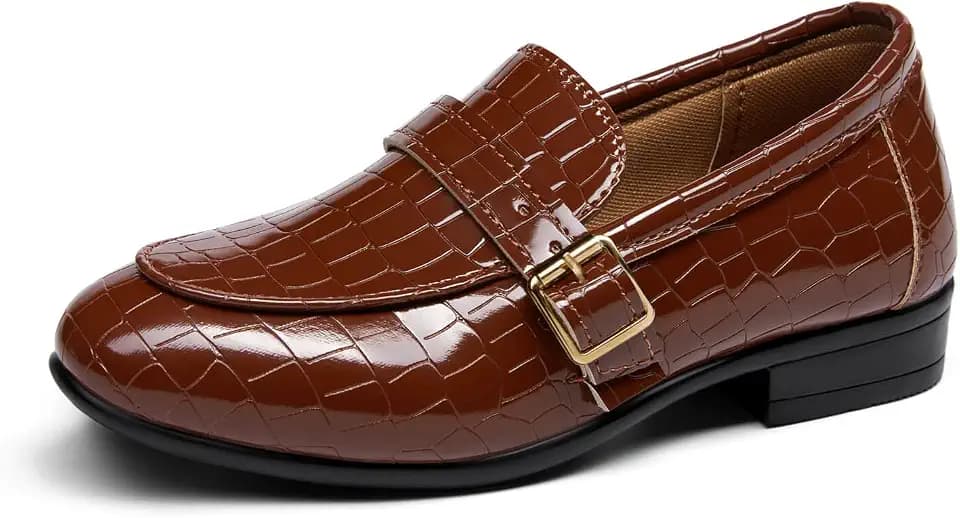 Haloumoning Boys Dress Shoes Kids Slip On Loafers Church Wedding Formal School Uniform Shoes