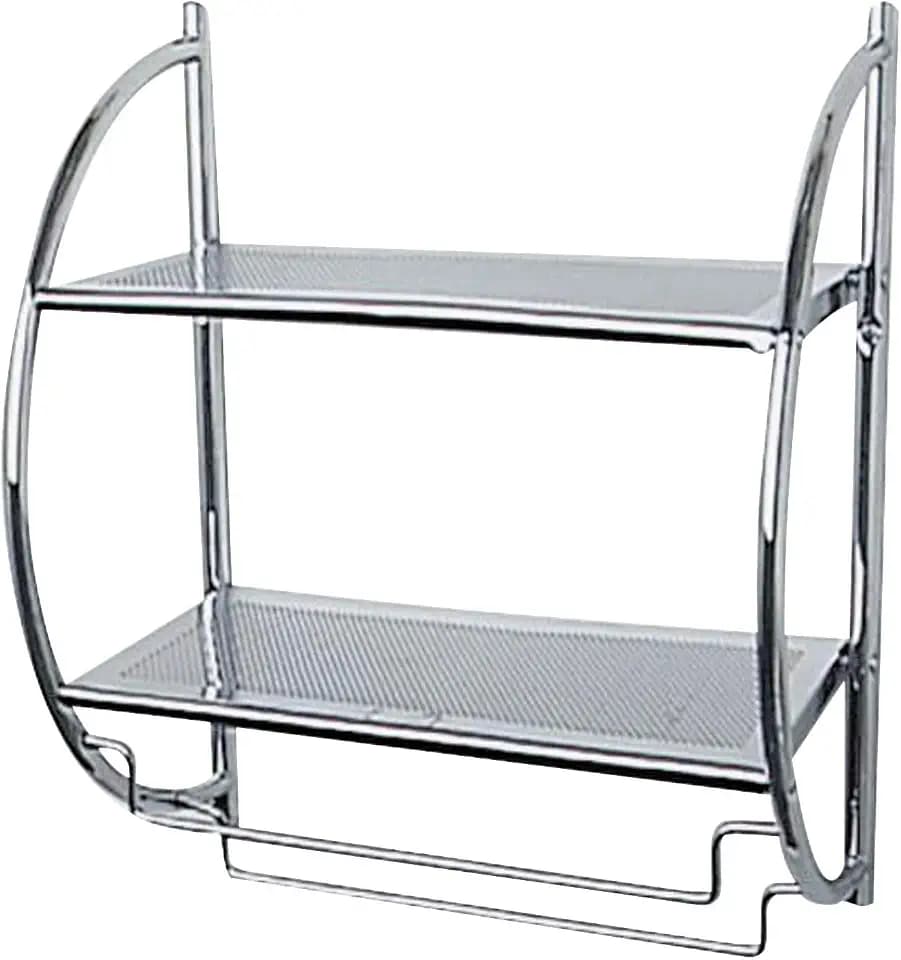 WENKO Exclusiv Wandregal mit 2 Ablagen, Badregal mit 2 Ablageflächen und 2 beweglichen Handtuchstangen, 45,5 x 54,5 x 26 cm, Chrom