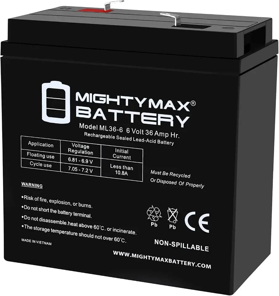Mighty Max Battery ML36-6 - 6 Volt 36 AH, F2 Terminal, Rechargeable SLA AGM Battery