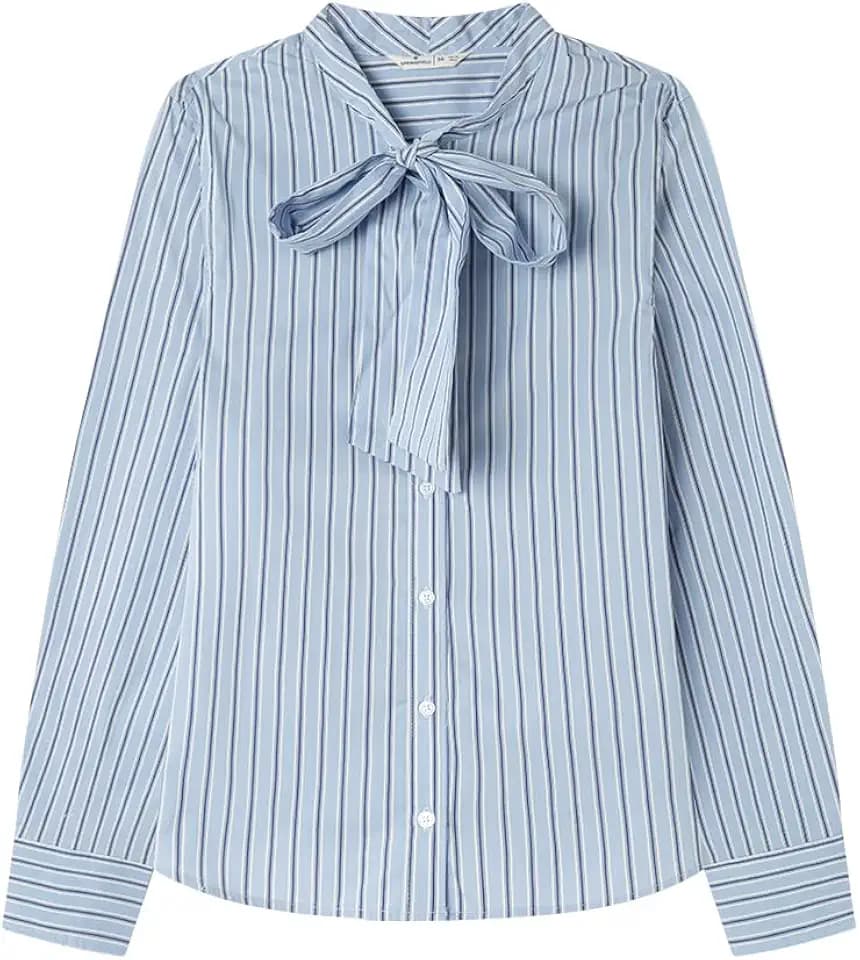 Springfield Damen Striped Shirt with Bow and Mao Collar Hemd (1er Pack)