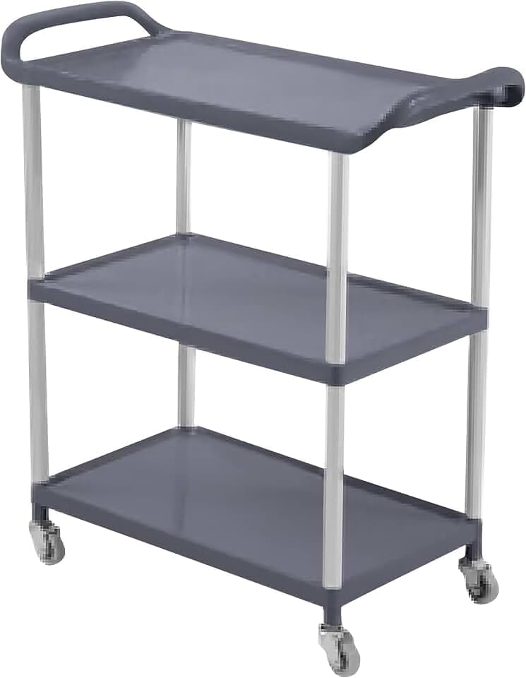 3 Tier Rolling Cart Commercial Heavy Duty Metal Food Cart with Wheels for Restaurant, Catering & Kitchen 330lb Capacity Utility Cart with Plastic Shelves & Push Handle (Gray, 28" D x13 W x 29" H)