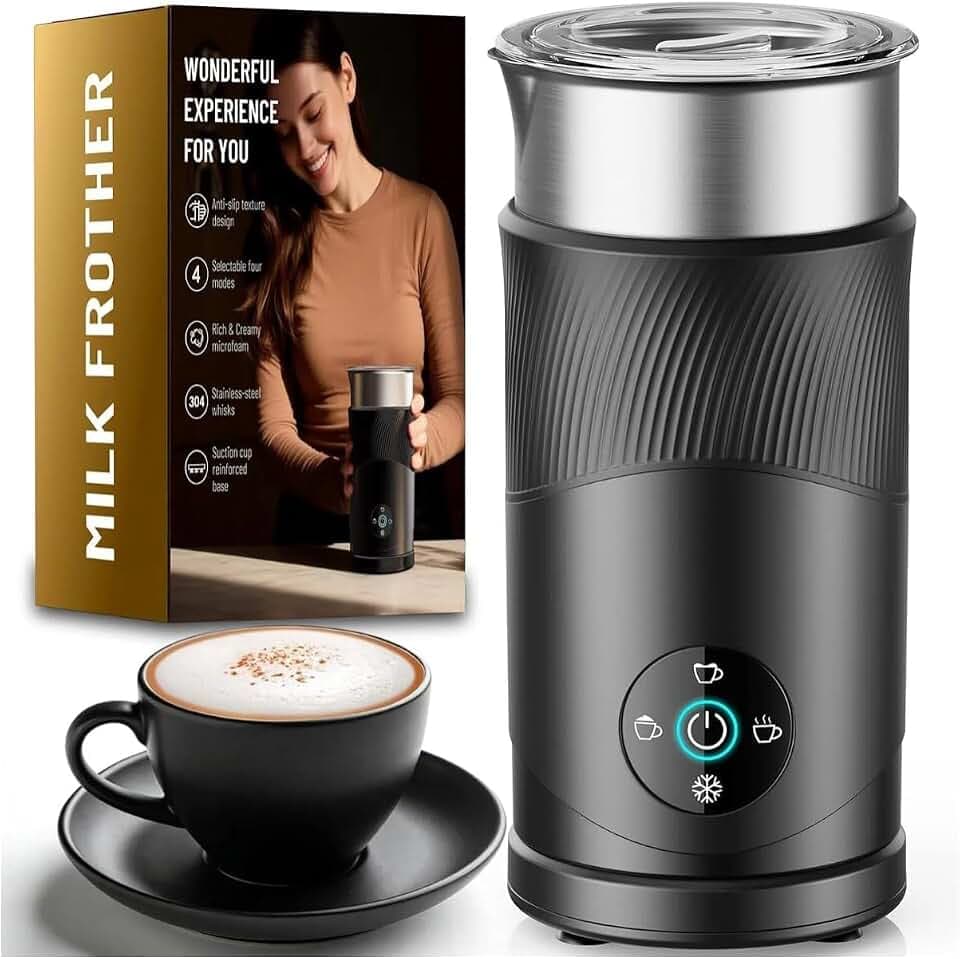 350ml Electric Milk Frother: 4-in-1 Hot & Cold,120s Fast Frothing