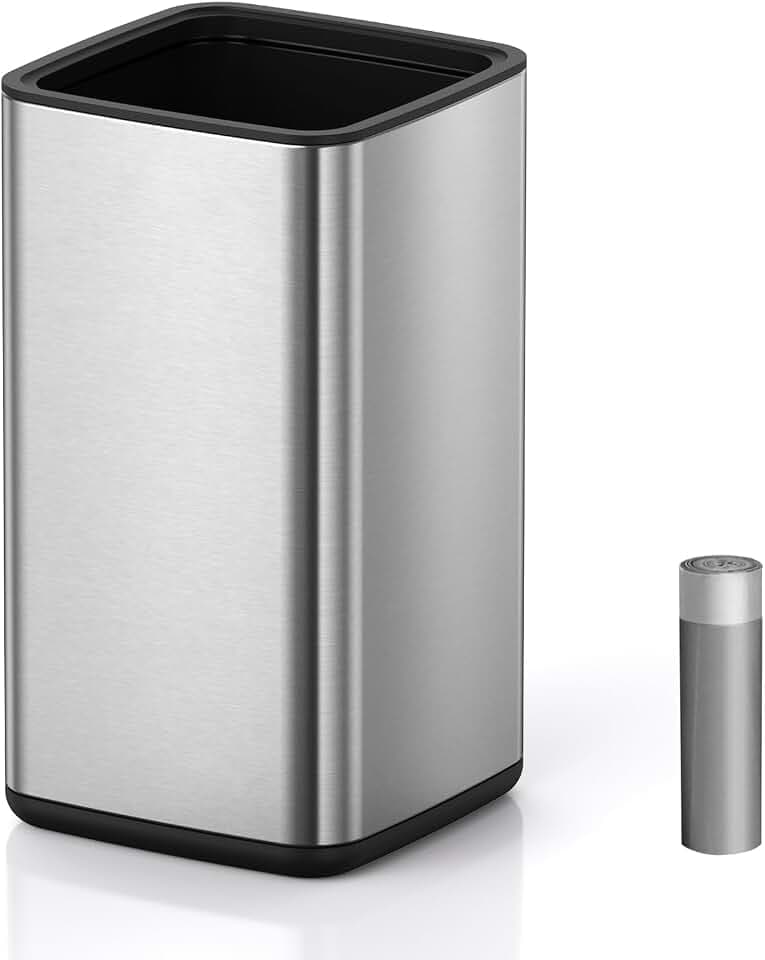 Mbillion Offener Mülleimer, Abfalleimer aus Edelstahl mit herausnehmbarem Innenkorb, kleiner Metall-Mülleimer für moderne Badezimmer, Büro (Silber, 9L)