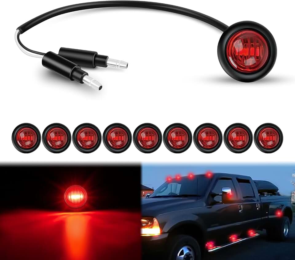 Nilight 3/4" Round Marker Light 10PCS Red LED Clearance 2 Connectors