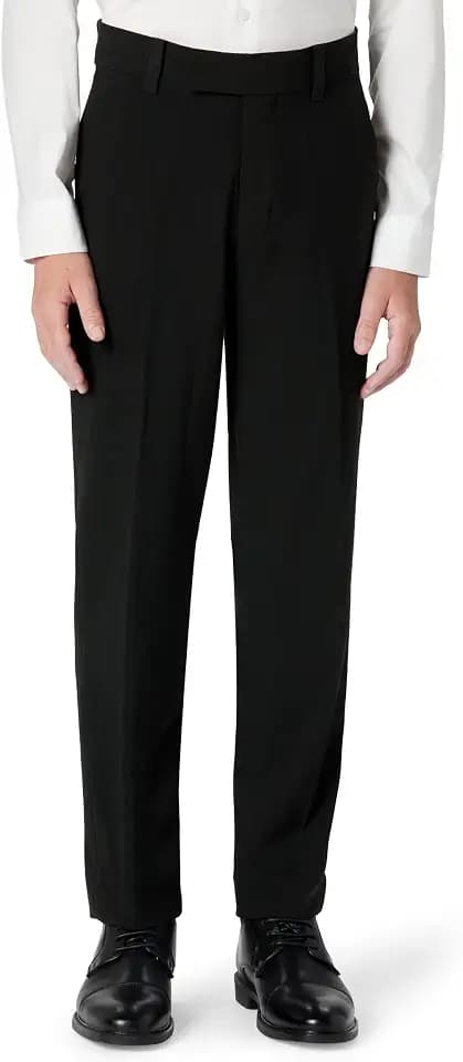 Calvin Klein Boys Flat-Front Bi-Stretch Dress Pant, Straight Leg Fit, Belt Loops & Front Pockets
