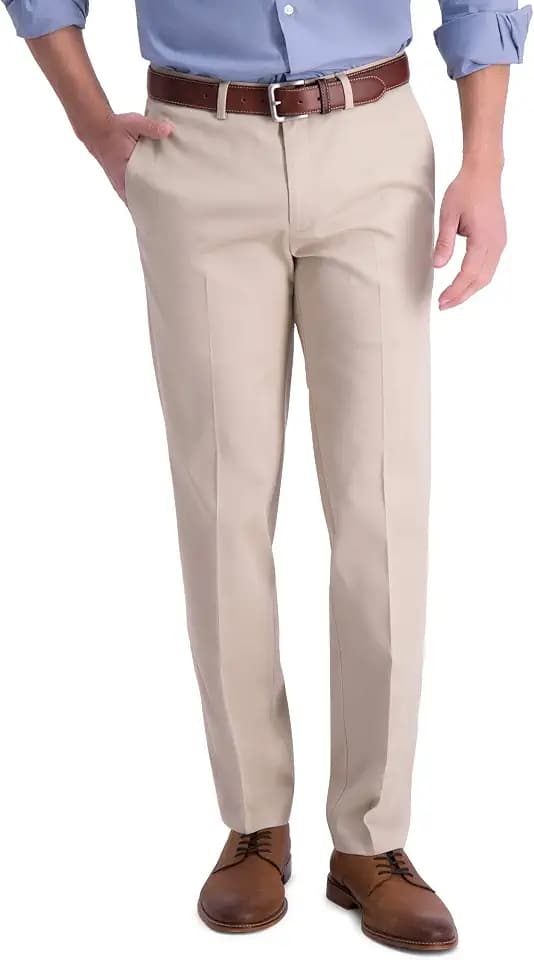 Haggar Men's Iron Free Premium Khaki Straight Fit Flat Front Pants