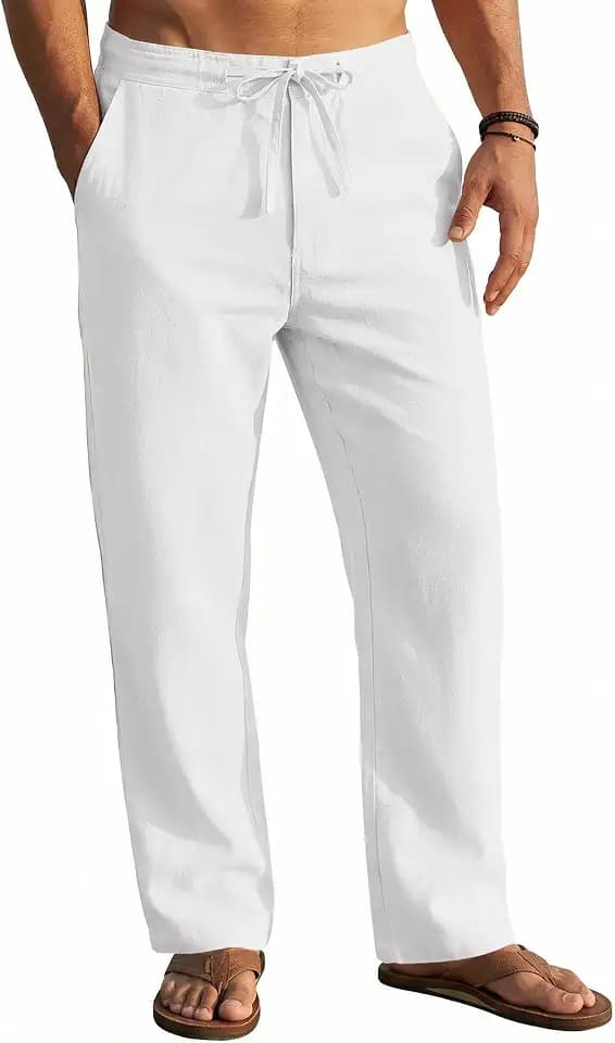COOFANDY Men's Casual Linen Pants Elastic Waist Drawstring Yoga Beach Pants Lightweight Loose Fit Trousers with Pockets